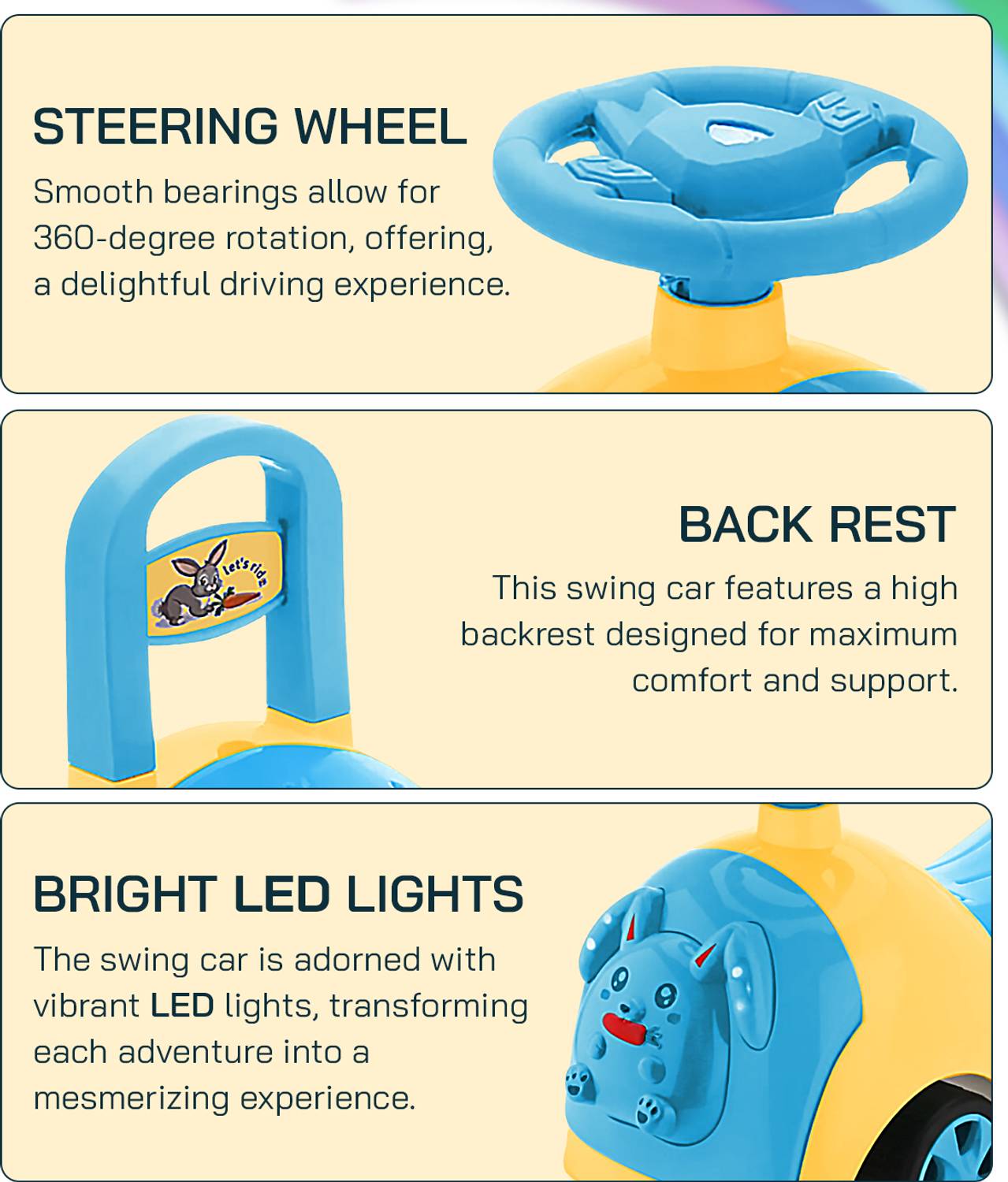 Miss & Chief Miss & Chief Baby Bunny Rideon Car with Music, for kids 8months+, upto 20kg Rideons & Wagons Battery Operated Ride On - Image 4