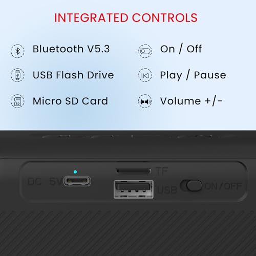 Portronics Plugs 2 8W Portable Bluetooth Speaker with Inbuilt Mic, Dynamic RGB Lights, Bluetooth 5.3V, USB Drive Port, SD Card Port, IPX5 Water Resistant, Integrated Controls, Type C Charging(Black) - Image 7