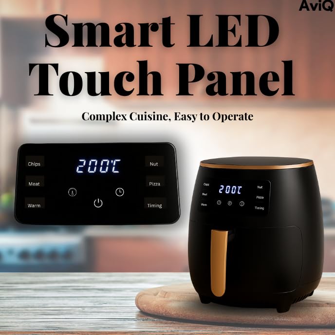 AviQ Air Fryer AF04, uses upto 85% less oil, 1400W, 4.5 Litre, with Omni-Directional Turbine Cycle Air Flow using Uniform Motor Drive Technology, Two Tone body (Black & Gold) - Image 4