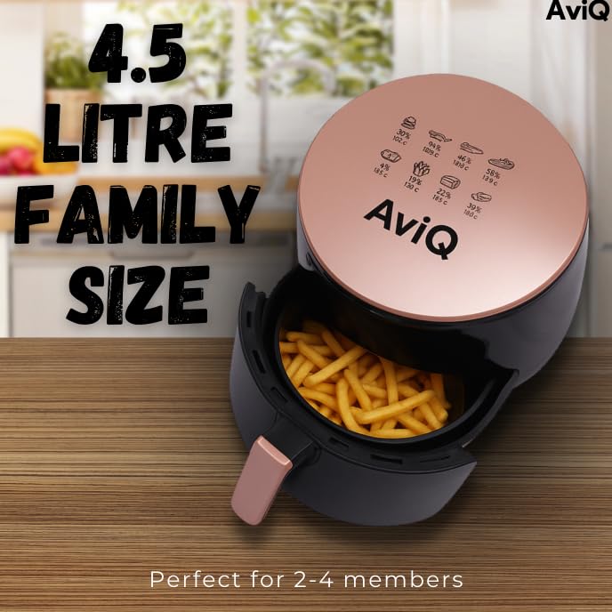 AviQ Air Fryer AF04, uses upto 85% less oil, 1400W, 4.5 Litre, with Omni-Directional Turbine Cycle Air Flow using Uniform Motor Drive Technology, Two Tone body (Black & Gold) - Image 6