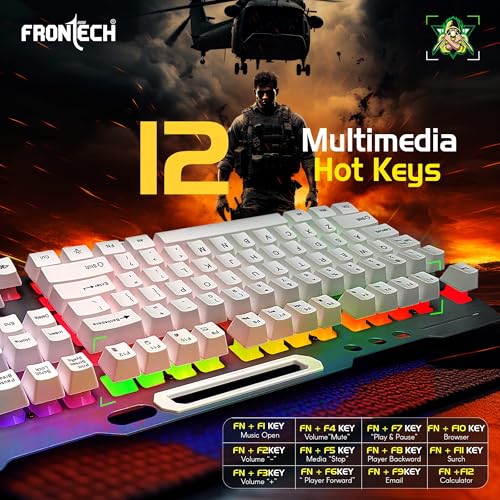 FRONTECH KB-0013P Wired Gaming Keyboard | 104 Keys with Rainbow Backlight | 19 Anti-Ghosting Keys | USB Plug & Play | 1.5m Braided Cable | White-Grey | Compatible with Windows 11/10/8/7 - Image 4