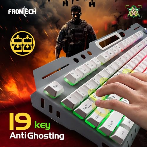 FRONTECH KB-0013P Wired Gaming Keyboard | 104 Keys with Rainbow Backlight | 19 Anti-Ghosting Keys | USB Plug & Play | 1.5m Braided Cable | White-Grey | Compatible with Windows 11/10/8/7 - Image 5