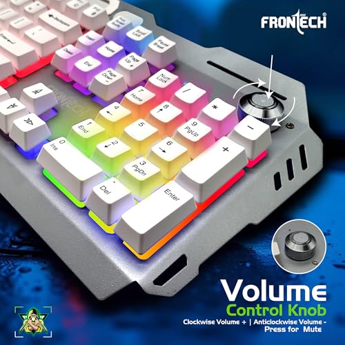 FRONTECH KB-0013P Wired Gaming Keyboard | 104 Keys with Rainbow Backlight | 19 Anti-Ghosting Keys | USB Plug & Play | 1.5m Braided Cable | White-Grey | Compatible with Windows 11/10/8/7 - Image 6