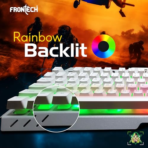 FRONTECH KB-0013P Wired Gaming Keyboard | 104 Keys with Rainbow Backlight | 19 Anti-Ghosting Keys | USB Plug & Play | 1.5m Braided Cable | White-Grey | Compatible with Windows 11/10/8/7 - Image 7