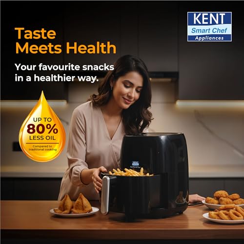 KENT Digi Plus Air Fryer | 4L Capacity & 1300W | Fry, Grill, Roast & Bake | Digital Display & Touch Control Panel | Rapid Heating | 80% Less Oil Usage | High Temperature & Uniform Heating | Black - Image 5