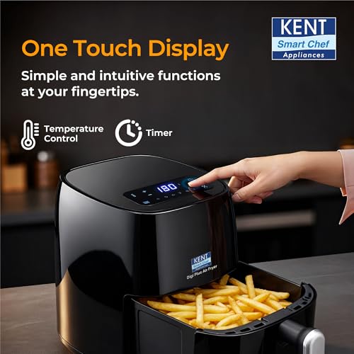 KENT Digi Plus Air Fryer | 4L Capacity & 1300W | Fry, Grill, Roast & Bake | Digital Display & Touch Control Panel | Rapid Heating | 80% Less Oil Usage | High Temperature & Uniform Heating | Black - Image 7