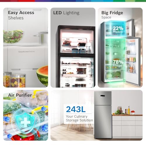 Bosch 243L 3 Star Inverter Frost free Double Door Refrigerator (CTC27S031I, 6-in-1 Convertible, 18 Hours Cooling Retention, Digital Display, Super Freeze, 80min Convert,Shiny Silver) - Image 6