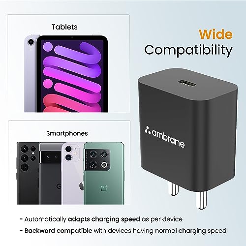 Ambrane 20W Type C Mobile Charger Adapter, Fast Charging for Android, iPhone 16/15/14/13/12/11/X (Pro,/Plus/Max Series), Samsung, Google Pixel & Oppo,Vivo Other Type C Enabled Devices, (M20,Black) - Image 4