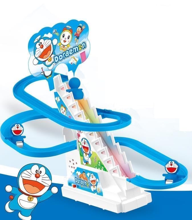 Stair Climbing Cartoon Character Roller Coaster Slide Toy with 3 Small Dolls, Automatic Stair-Climbing Toy with Lights & Music (Cartoon Character Will be Send as per Available in Stock) - Image 4