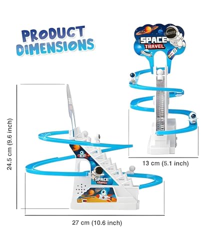 Stair Climbing Cartoon Character Roller Coaster Slide Toy with 3 Small Dolls, Automatic Stair-Climbing Toy with Lights & Music (Cartoon Character Will be Send as per Available in Stock) - Image 7