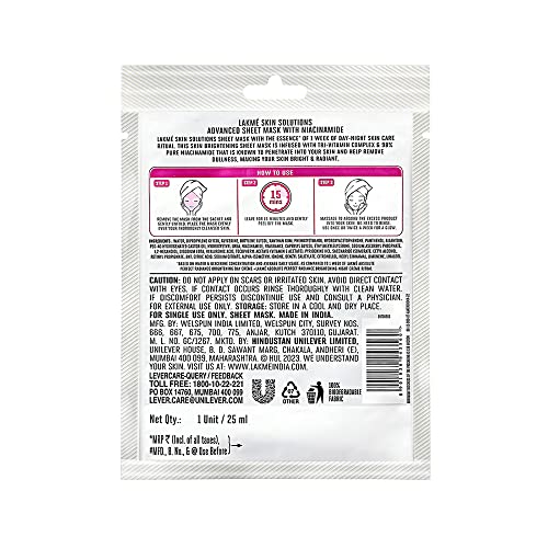 Lakme Skin Solutions Sheet Mask Brightening with Niacinamide 25ml - Image 3