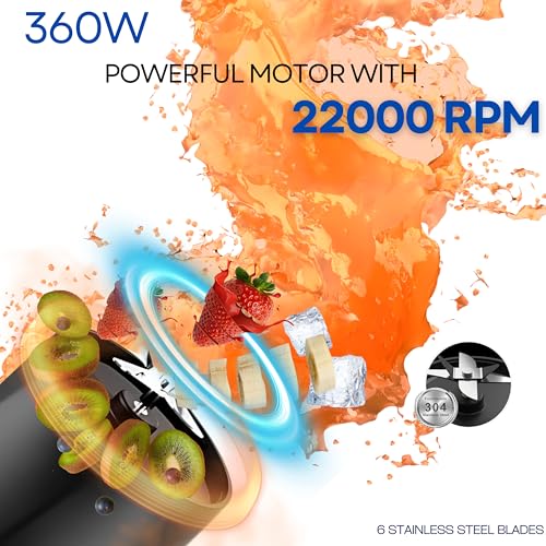 Kilig Vortex Pro 360W Dual Mode Portable Blender for Smoothie and Juices, 6000 mAh Battery, 2in1 700ml Jar, 22000RPM, 6 Sided Blade, USB Type C, Juicer, Mixer, Blender Machine for Kitchen - BT - Image 7