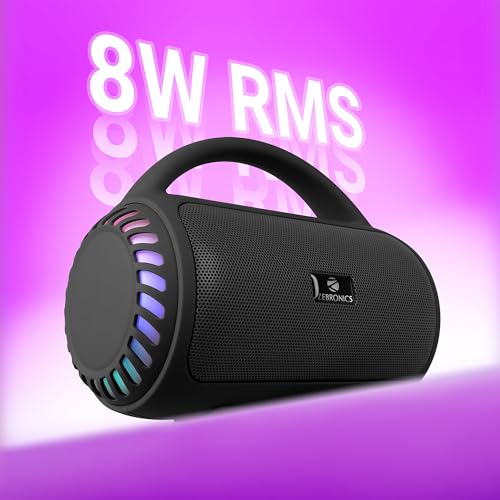 Zebronics Portable Bluetooth Speaker, 8W, Upto 5 Hours Playback, BTv5.3, mSD, TWS, USB, 8 Multi-Color LED Modes, Call Function, Type-C Charge, Deep Bass, Carry Handle (County 5 Plus, Black) - Image 3