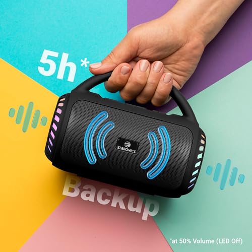 Zebronics Portable Bluetooth Speaker, 8W, Upto 5 Hours Playback, BTv5.3, mSD, TWS, USB, 8 Multi-Color LED Modes, Call Function, Type-C Charge, Deep Bass, Carry Handle (County 5 Plus, Black) - Image 4