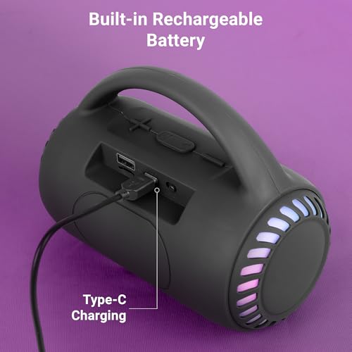 Zebronics Portable Bluetooth Speaker, 8W, Upto 5 Hours Playback, BTv5.3, mSD, TWS, USB, 8 Multi-Color LED Modes, Call Function, Type-C Charge, Deep Bass, Carry Handle (County 5 Plus, Black) - Image 6