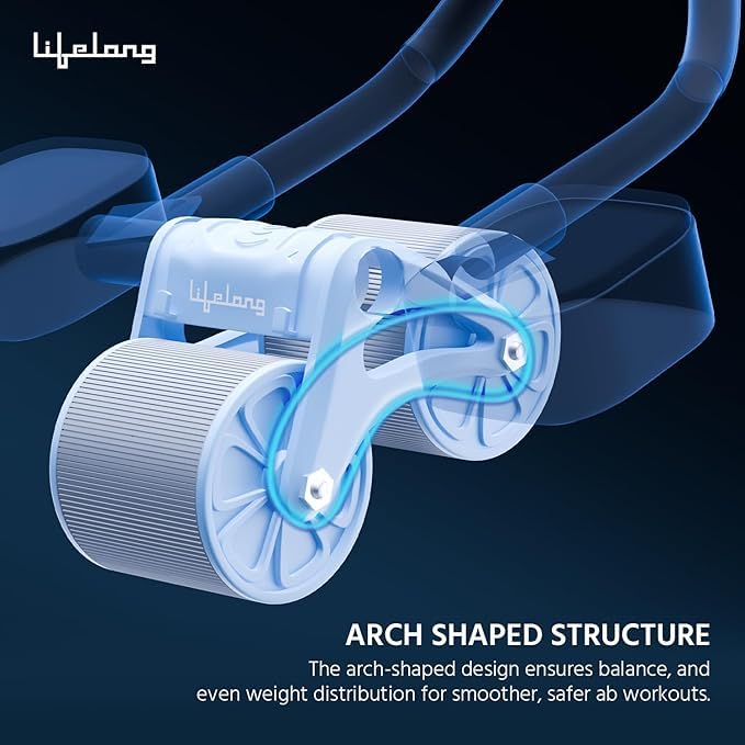 Lifelong LLAR02 Ab Roller With Automatic Rebound, Elbow Support, Timer & Mobile Holder, Dual Non-Slip Wheels, Professional Core Strength Training Ab Roller, Home Gym Core Trainer With Knee Pad – Blue - Image 4
