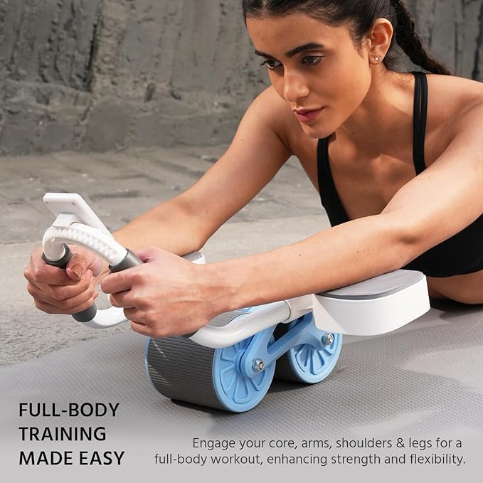 Lifelong LLAR02 Ab Roller With Automatic Rebound, Elbow Support, Timer & Mobile Holder, Dual Non-Slip Wheels, Professional Core Strength Training Ab Roller, Home Gym Core Trainer With Knee Pad – Blue - Image 6