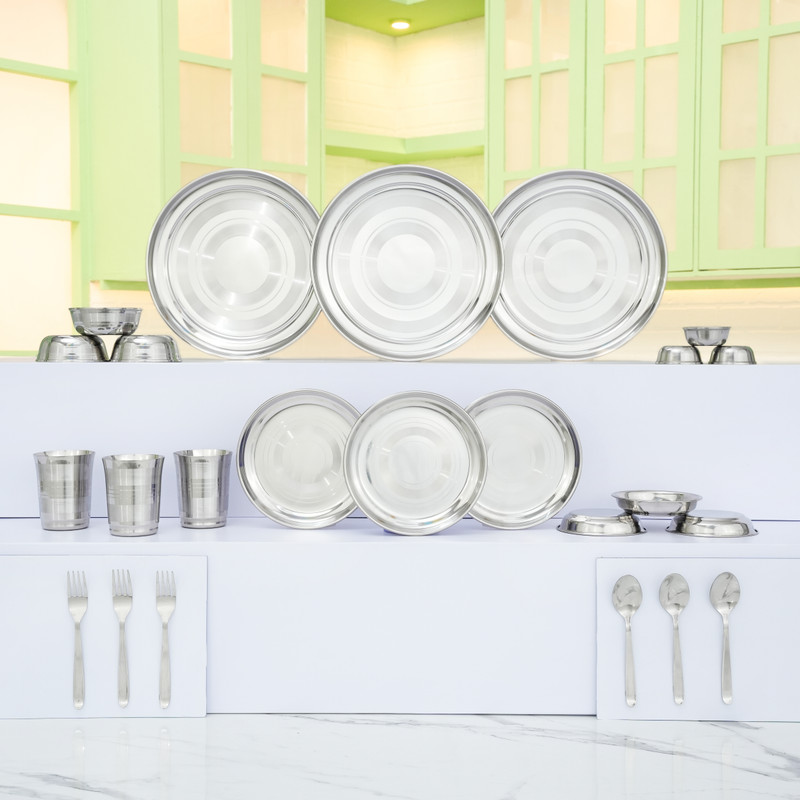 Flipkart SmartBuy Pack of 24 Stainless Steel Flipkart SmartBuy Dinner Set(Steel, Microwave Safe)