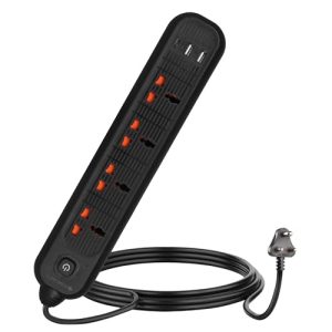 ZEBRONICS Power BAR 145, Extension Board/Strip, 2000 Watts, 10 Amps, 1x Type C Port, 4X Universal Socket, 2X USB Port, LED Indicator, On/Off Switch, Wall Mountable, 5 Meter, Black