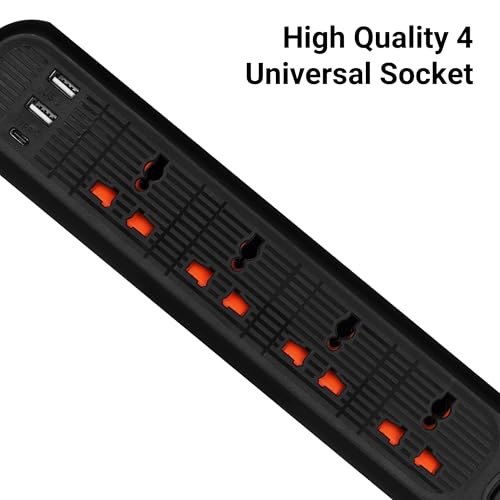 ZEBRONICS Power BAR 145, Extension Board/Strip, 2000 Watts, 10 Amps, 1x Type C Port, 4X Universal Socket, 2X USB Port, LED Indicator, On/Off Switch, Wall Mountable, 5 Meter, Black - Image 4