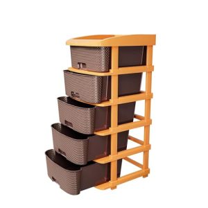 TEX-RO Plastic Modular Drawer Organizer Plastic Drawer Storage Chest of Drawers Rack Drawer Organizer Storage Box, Large Stomo Racks for Multipurpose Anti-Slip Shoes Organizers | Brown | 5 Layer