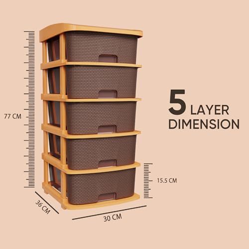 TEX-RO Plastic Modular Drawer Organizer Plastic Drawer Storage Chest of Drawers Rack Drawer Organizer Storage Box, Large Stomo Racks for Multipurpose Anti-Slip Shoes Organizers | Brown | 5 Layer - Image 3