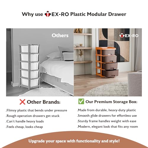 TEX-RO Plastic Modular Drawer Organizer Plastic Drawer Storage Chest of Drawers Rack Drawer Organizer Storage Box, Large Stomo Racks for Multipurpose Anti-Slip Shoes Organizers | Brown | 5 Layer - Image 4