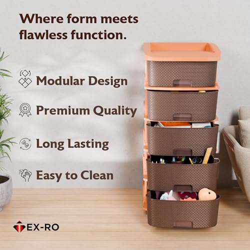 TEX-RO Plastic Modular Drawer Organizer Plastic Drawer Storage Chest of Drawers Rack Drawer Organizer Storage Box, Large Stomo Racks for Multipurpose Anti-Slip Shoes Organizers | Brown | 5 Layer - Image 5