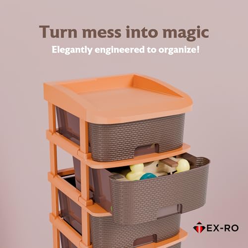 TEX-RO Plastic Modular Drawer Organizer Plastic Drawer Storage Chest of Drawers Rack Drawer Organizer Storage Box, Large Stomo Racks for Multipurpose Anti-Slip Shoes Organizers | Brown | 5 Layer - Image 6