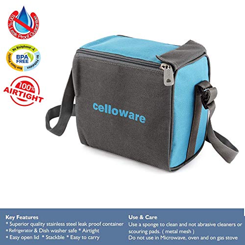 CELLO Steelox Set of 5 Pcs Lunch Box with Jacket For Office, Blue | 550ml, 375ml, 225ml, 50ml Stainless Steel Containers & 375ml Tumbler |Lightweight Leakproof Airtight Tiffin Box For Daily Use Travel - Image 4