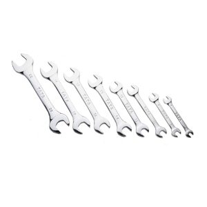 AGRICO Tata Double Open End Spanner Set | Chrome Vanadium Steel | Professional Wrench Set for Mechanics, Fitting & Home Use | 6x7-20x22 mm Spanners | SMD515 (Silver Matt, Set of 8)