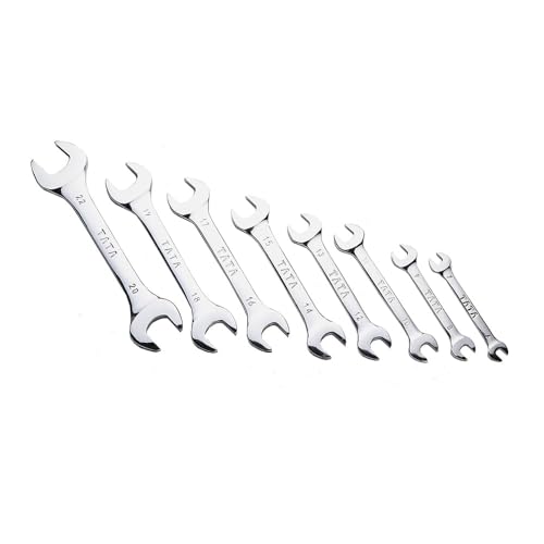 AGRICO Tata Double Open End Spanner Set | Chrome Vanadium Steel | Professional Wrench Set for Mechanics, Fitting & Home Use | 6x7-20x22 mm Spanners | SMD515 (Silver Matt, Set of 8)