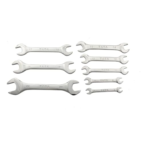 AGRICO Tata Double Open End Spanner Set | Chrome Vanadium Steel | Professional Wrench Set for Mechanics, Fitting & Home Use | 6x7-20x22 mm Spanners | SMD515 (Silver Matt, Set of 8) - Image 2