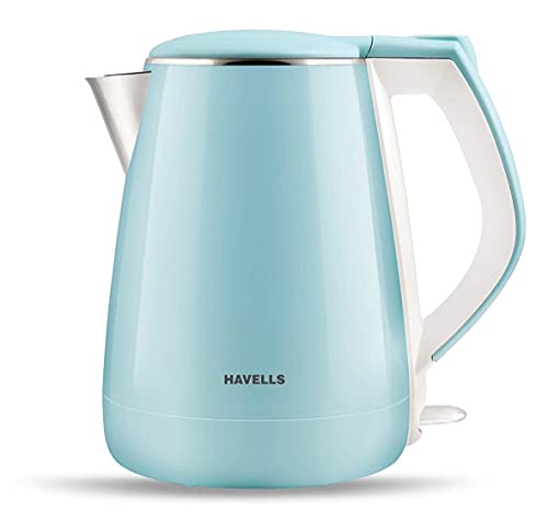 Havells Aqua Plus Electric Kettle 1.2 Litre, 1250 Watt | 304 Stainless Steel Inner Body | Cool Touch Body | Auto Shut-Off |Wider Mouth|2 Years Door Step Warranty by Havells (Blue)