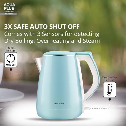 Havells Aqua Plus Electric Kettle 1.2 Litre, 1250 Watt | 304 Stainless Steel Inner Body | Cool Touch Body | Auto Shut-Off |Wider Mouth|2 Years Door Step Warranty by Havells (Blue) - Image 5