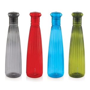 Attro Tribot Plastic 1000Ml Water Bottle For Fridge, Office, Sports, School, Gym, Yoga, Assorted Color - Set Of 4