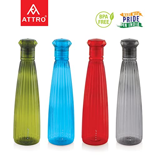 Attro Tribot Plastic 1000Ml Water Bottle For Fridge, Office, Sports, School, Gym, Yoga, Assorted Color - Set Of 4 - Image 3
