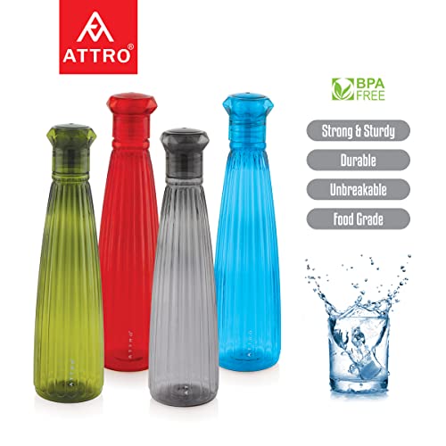 Attro Tribot Plastic 1000Ml Water Bottle For Fridge, Office, Sports, School, Gym, Yoga, Assorted Color - Set Of 4 - Image 4