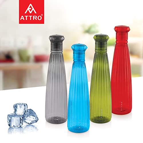 Attro Tribot Plastic 1000Ml Water Bottle For Fridge, Office, Sports, School, Gym, Yoga, Assorted Color - Set Of 4 - Image 5