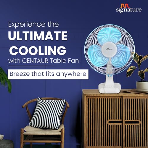 RR Signature Centaur 400 MM Table Fan For Home & Office|90 Degree Silent Oscillation | High Air Delivery | 3 Speed Setting | 2 Year Warranty 【White-Blue】 - Image 3