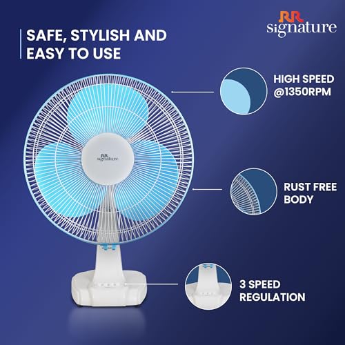 RR Signature Centaur 400 MM Table Fan For Home & Office|90 Degree Silent Oscillation | High Air Delivery | 3 Speed Setting | 2 Year Warranty 【White-Blue】 - Image 5