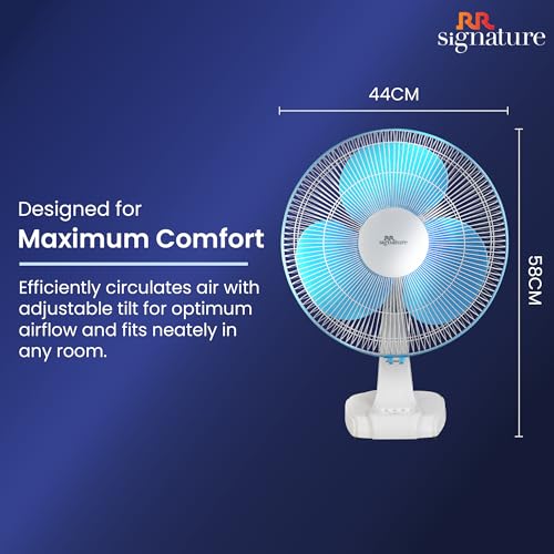 RR Signature Centaur 400 MM Table Fan For Home & Office|90 Degree Silent Oscillation | High Air Delivery | 3 Speed Setting | 2 Year Warranty 【White-Blue】 - Image 7