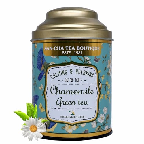 Sancha Tea Boutique, Chamomile Green Tea, Stress Relief & Calming Herbal Tisane, Real Chamomile Flowers for Good Sleep, 25 Pyramid Bags - Image 4