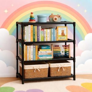 YouCopia 4 Tier Book Self Portable Book Shelf, Kids Books Racks for Home Plastic, Bookshelf for Home, Book Shelves, Stand, Organizer, Book Rack for Study Room/Library/Bedroom New (Black)
