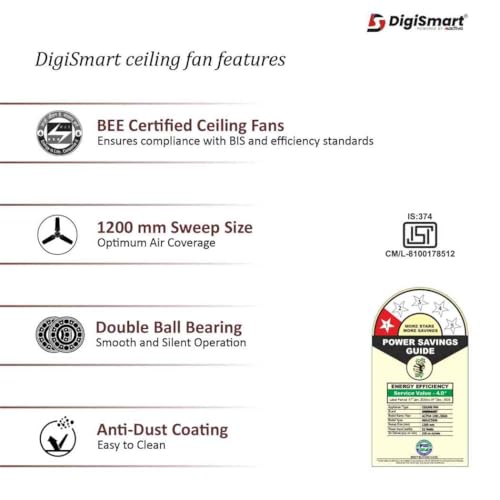 DIGISMART 390 RPM High Speed 1200mm Apsra Ceiling Fan BEE Approved One Star Rating,comes with 2 Year Warranty (Ivory) - Image 5