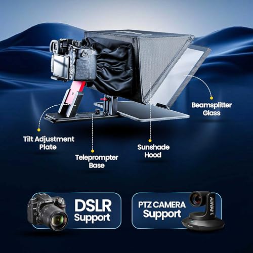 Aiwaft ALWT12XS 12.9" All-Metal Teleprompter with Bluetooth Remote & App Control | Compatible with iOS/Android App On iPad, Smartphone & DSLR | Foldable with Carry Case for Video Shooting - Image 5