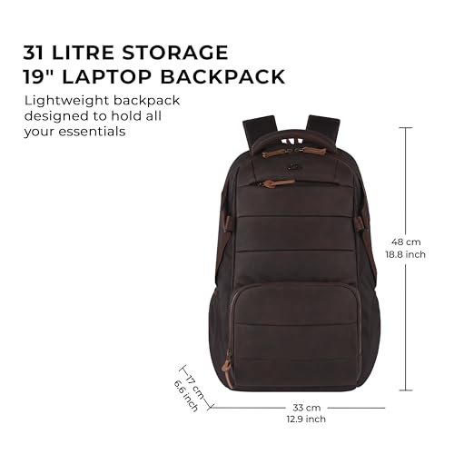 Gear Aspire 3 19"/35L Faux Leather Large Water Resistant 5 Compartment Laptop Backpack/Casual Backpack/Daypack/Travel Backpack/College Bag For Men/Women(Brown-Brown) - Image 3