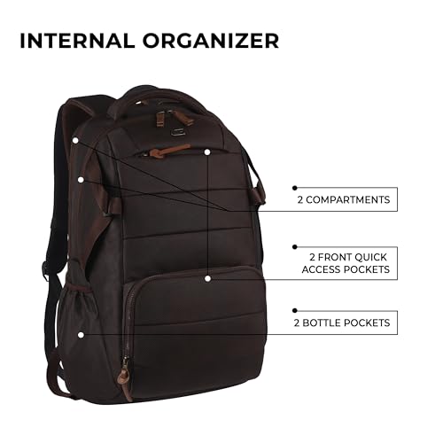 Gear Aspire 3 19"/35L Faux Leather Large Water Resistant 5 Compartment Laptop Backpack/Casual Backpack/Daypack/Travel Backpack/College Bag For Men/Women(Brown-Brown) - Image 4