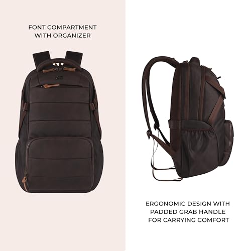 Gear Aspire 3 19"/35L Faux Leather Large Water Resistant 5 Compartment Laptop Backpack/Casual Backpack/Daypack/Travel Backpack/College Bag For Men/Women(Brown-Brown) - Image 5