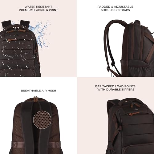 Gear Aspire 3 19"/35L Faux Leather Large Water Resistant 5 Compartment Laptop Backpack/Casual Backpack/Daypack/Travel Backpack/College Bag For Men/Women(Brown-Brown) - Image 6